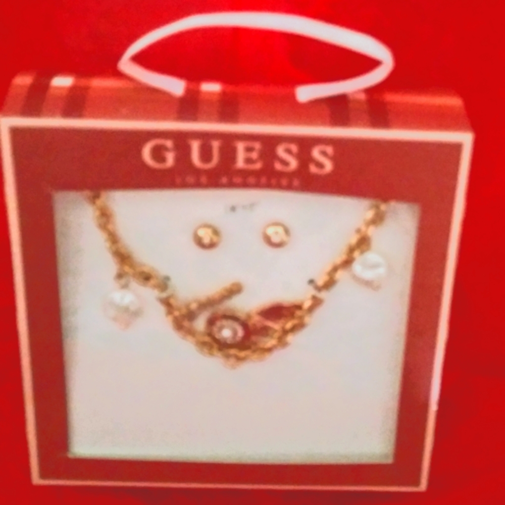 Guess Gold-Tone Necklace and Earring Set